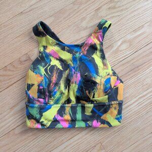 EUC Lululemon Wunder Train Longline Bra 4 Medium Support undertone black multi
